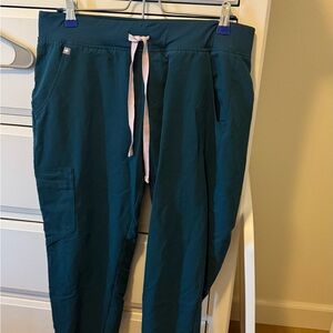 Figs high waisted petite Zamora jogger scrub pants in Caribbean blue